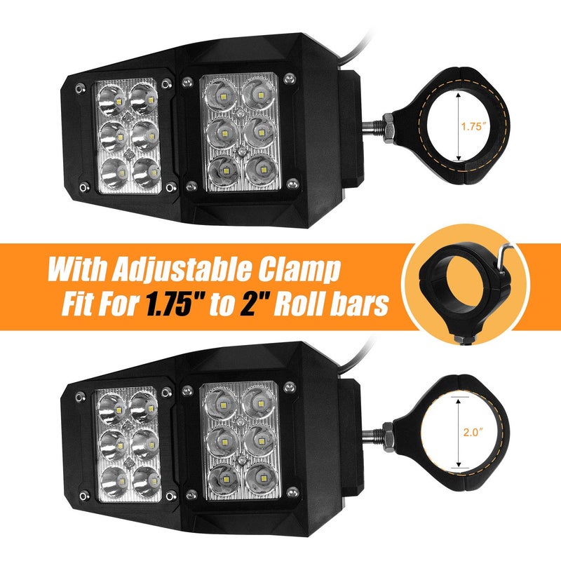 RANSOTO UTV RZR Mirror Offroad Side Rear View Mirrors with LED Spot Light Compatible with Polaris RZR XP 1000 RZR 900 Yamaha Rhino Honda Pioneer Talon Kawasaki Teryx 1.75-2 Inch Roll Bar Cage - Image 2
